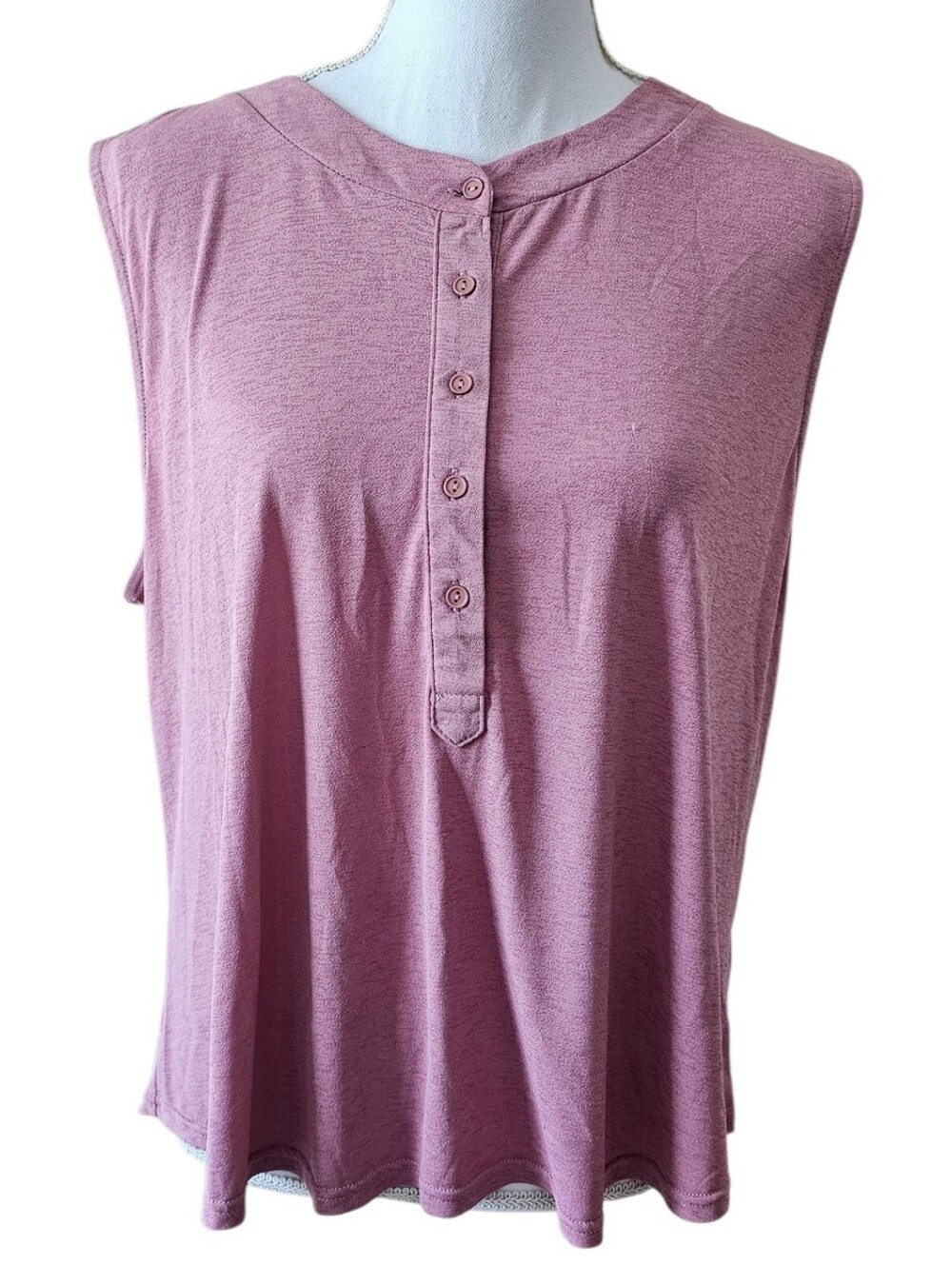 FLT Studio Sleeveless Henley Top Pink Stretch Knit Petite Large PL